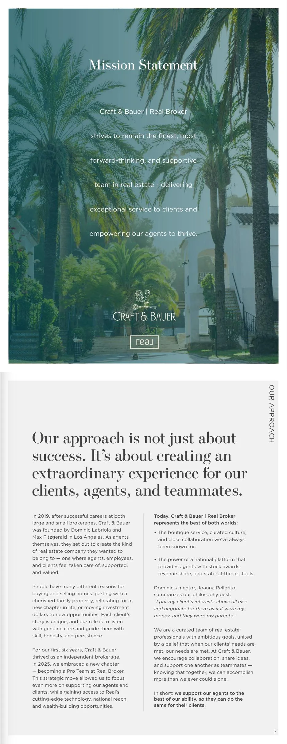 Pages 6–7: Craft & Bauer’s mission statement and collaborative approach.