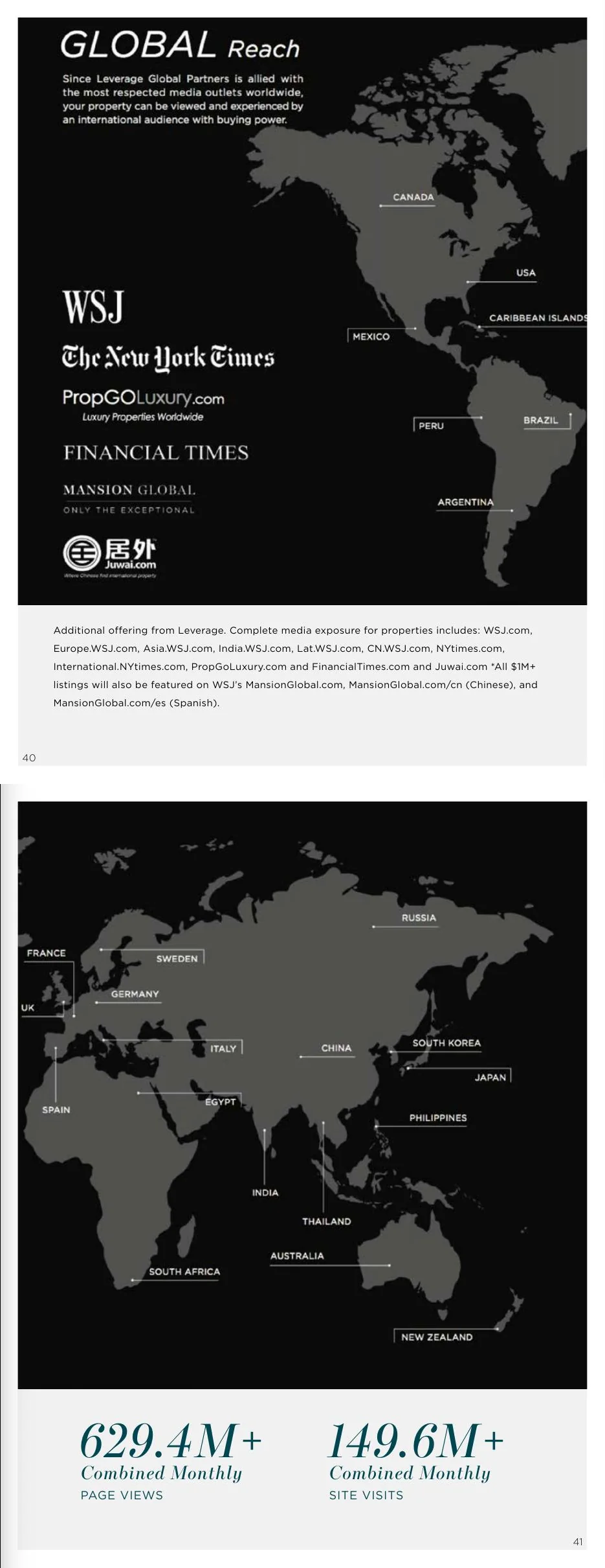 Pages 40–41: International media distribution and combined audience reach.